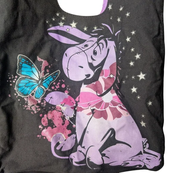 Disney Eeyore Tote Bag Donkey Winnie Pooh Butterflies Stars Black Purple EUC - Picture 2 of 12